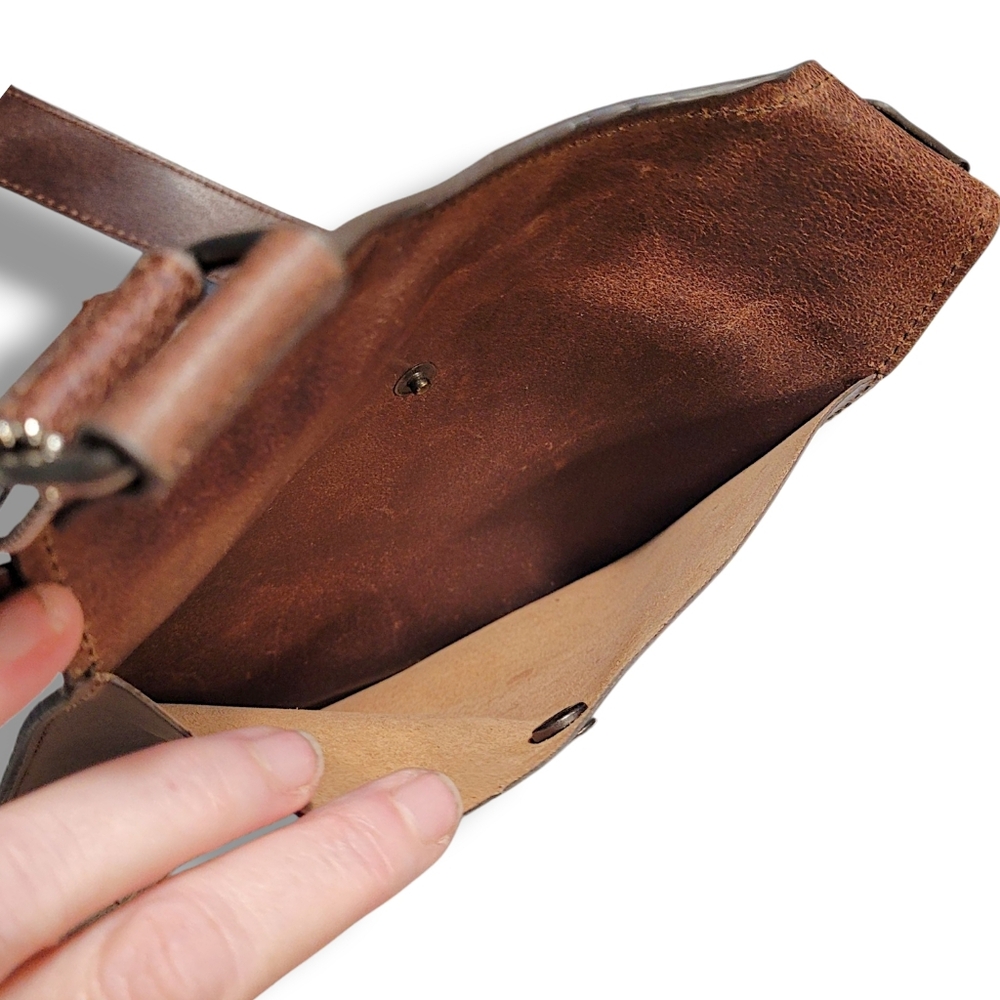 Men's Brown Leather Slim Saddle Crossbody Bag - Picture 7 of 10